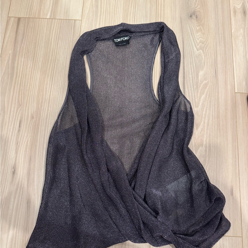 Tom Ford Steel Mesh Shiny Metallic Draped Wrap Blouse Gray Women's size 44